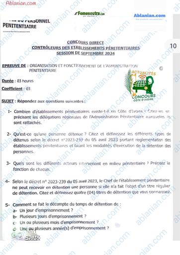 INFJ 2024 ORGANISATION et fonctionnement de ladministration penitentiaire BY TEHUA