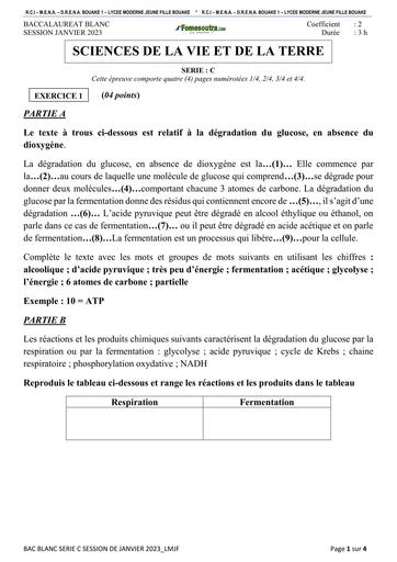 SVT BAC blanc C&D sujet+barème JF Bouake by TEHUA