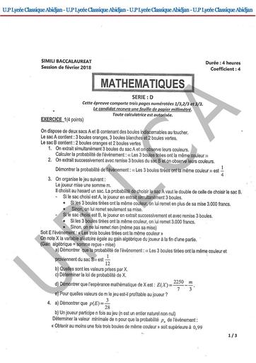 Bac blanc MATHS D UP LCA by Tehua