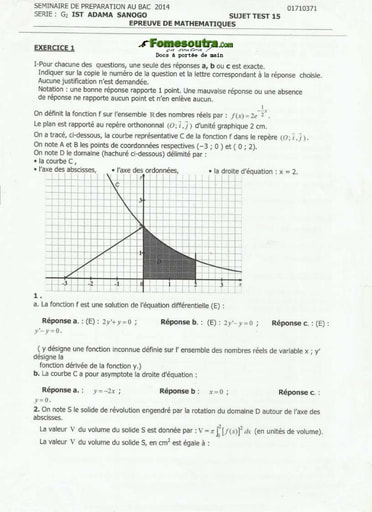 Sujet et Corrigé Maths BAC blanc série G2 IST ADAMA SANOGO 2014