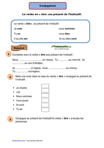 Le verbe « être »au présent de l’indicatif - Cours CE1