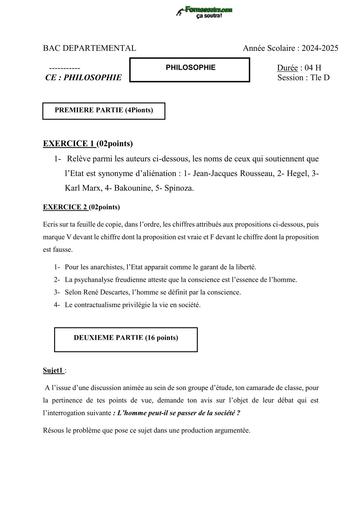 BAC DEPARTEMENTAL 2025 PHILO Tle D by TEHUA