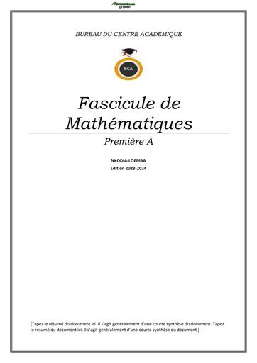BCA Fascicule de Mathématiques 1ière A by TEHUA