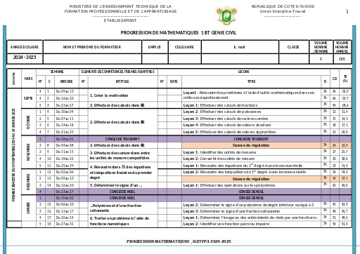 GENIE CIVIL 1e Année  BT