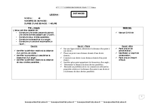Fiche de cours Maths 4ième Leçon 4 Distances by TEHUA