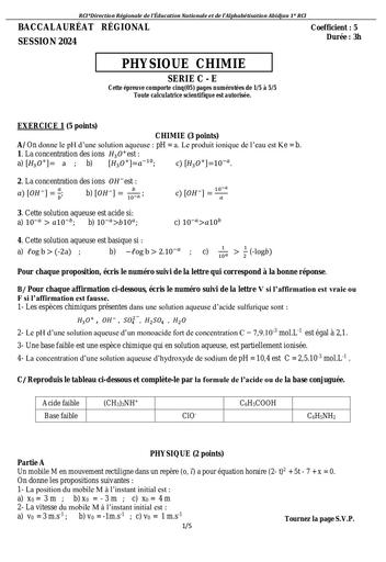 Sujet Bac blanc 2024 dren Abidjan 1 PC C by Tehua