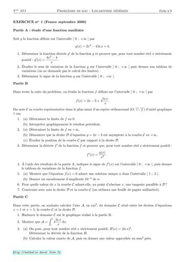 Exos  Sujets bac Logarithmes Tle by inyass