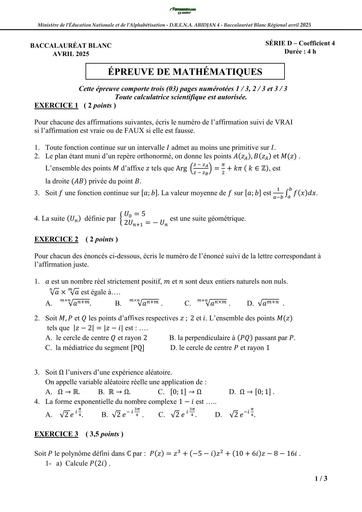 BAC BLANC MATHS série D 2025 DREN ABIDJAN 4 by TEHUA