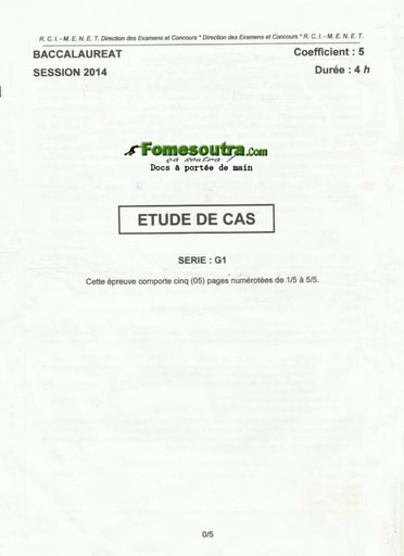 Sujet d'étude de cas BAC G1 2014