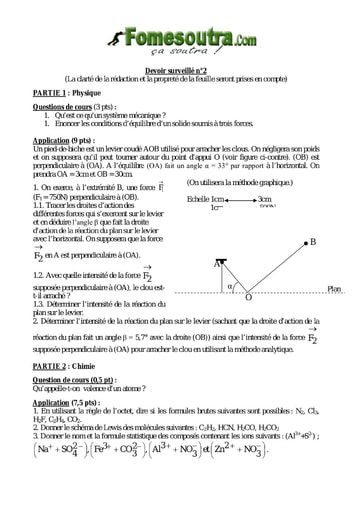 Devoir 2 de Physique-Chimie niveau 2nd C