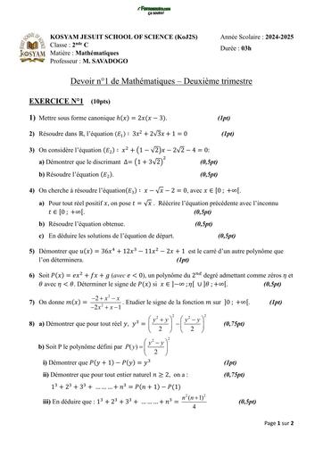 DEVOIR DE MATHS 2nde C Trimestre 2 D1T2 2024 2025 by TEHUA