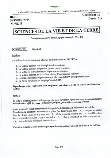 BEPC 2025 SVT ZONE 2 SUJET+CORRIGE Côte d'Ivoire BY TEHUA