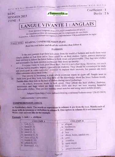 Sujet Anglais bepc 2023 zone1