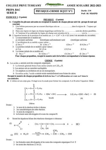 PREPA BAC serie D PC 2023 COLLEGE PRIVE TUSSUAMY by Tehua