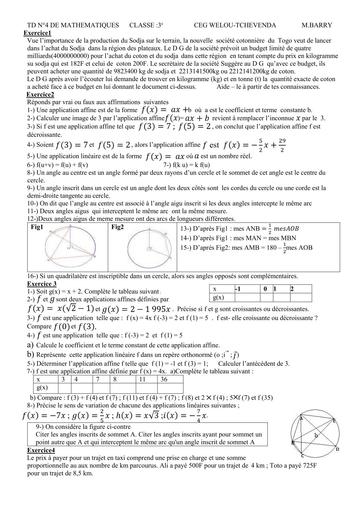 Travaux Dirigés N°4 MATHS niveau 3ième by Tehua