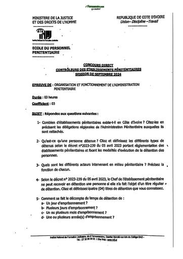 Concours Direct INFJ 2024 organisation et fonctionnement de l'administration Pénitentiaire by TEHUA