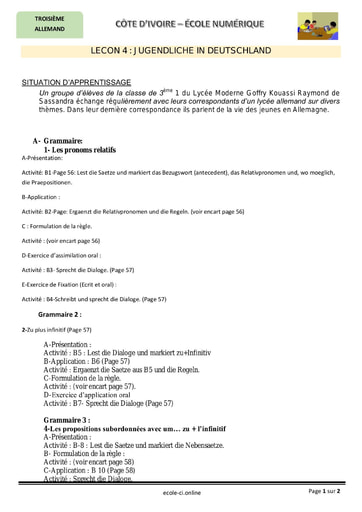 LECON 4 : JUGENDLICHE IN DEUTSCHLAND - Cours allemand niveau 3eme