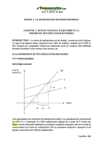 Revenu national d’équilibre et la théorie du multiplicateur keynésien