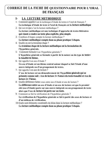 FICHE DE QUESTIONNAIRES POUR ORAL Français Tle by Tehua
