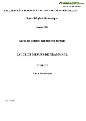 Sujet corrigé Jauge de mesure de Grammage - Étude des système techniques industriels - BAC 2004