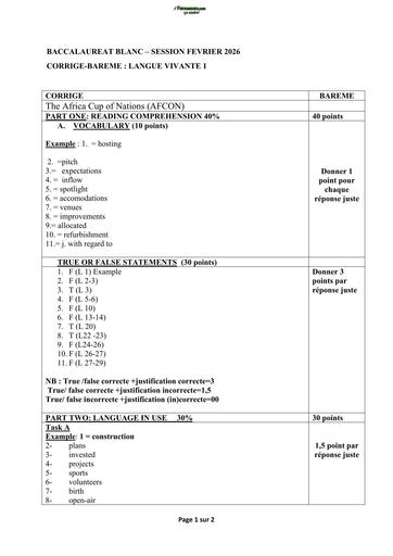 BEPC BLANC 2026 DRENA SUJET LV1 ANGLAIS (SUJET) THE AFRICA CUP OF NATION (AFCON) by TEHUA