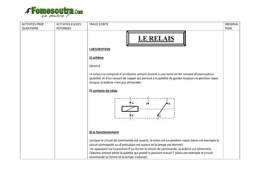 Le relais - Physique 3eme