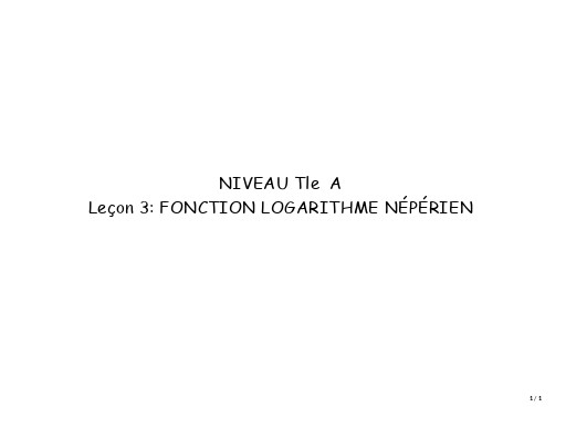 FICHE DE COURS MATHS APC Tle A 4 Fonction ln by TEHUA