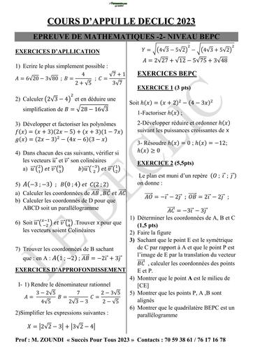 COURS D'APPUI LE DECLIC MATHS 3ième N°2 BY TEHUA