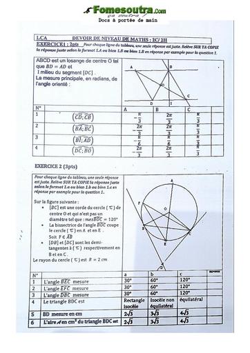 Sujet de Math Seconde C 2021-2022 Lycée Classique Abidjan