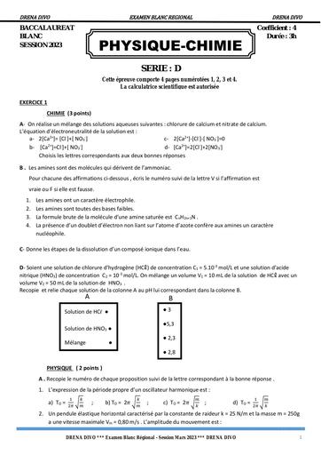 SUJET BAC BLANC 2024 REGIONAL PHYSIQUE CHIMIE SERIE D by Tehua