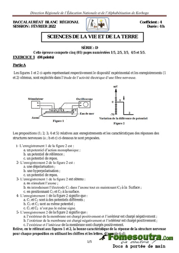 Tous les sujets du BAC blanc série D Direction Régionale Korhogo - Session Février 2022