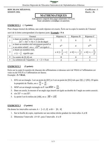 BEPC BLANC 2026 DRENA ABOISSO SUJET MATHS (SUJET) by TEHUA