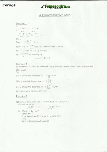 Corrigé de Maths Techniciens d'Hygiène et d'Assainissement INFAS 2007