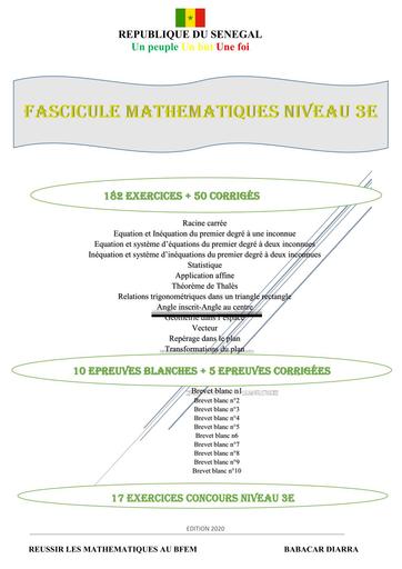 FASCICULE MATHS 3ieme 182 SUJETS ET 50 CORRIGES BY TEHUA