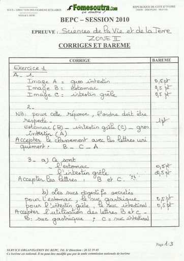 Corrigé de SVT BEPC 2010 zone 2