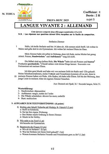 PREPA BEPC 2025 ALLEMAND FICHE 5 BY TEHUA