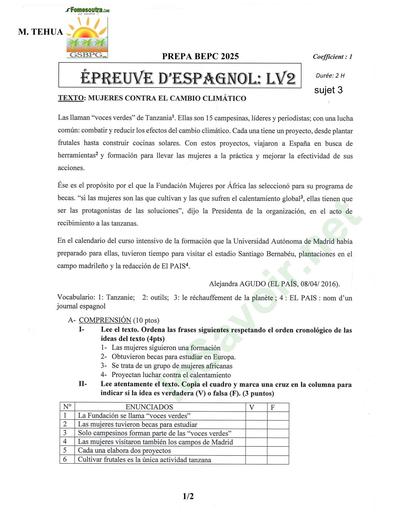 PREPA BEPC 2025 ESPAGNOL FICHE 3 BY TEHUA
