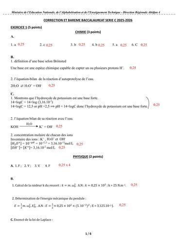 Bac blanc 2026 PC série C barème Drena Abidjan 4 By Tehua