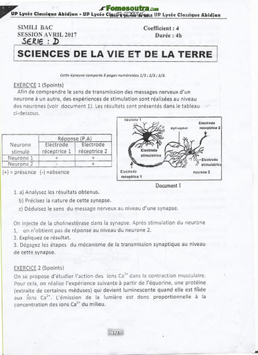 Sujet de SVT BAC blanc 2017 série D Lycée Classique d'Abidjan