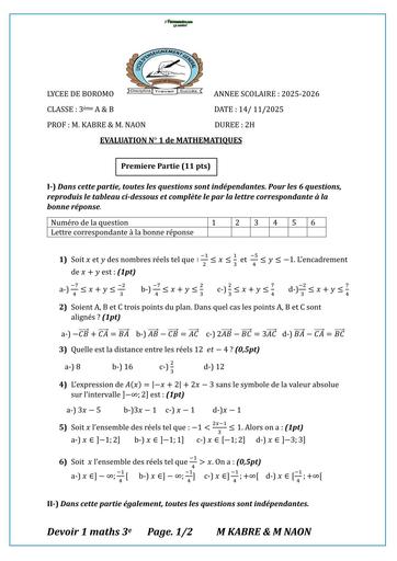 DEVOIR DE MATHS NIVEAU 3ième LYCEE DE BOROMO 2026 BY TEHUA