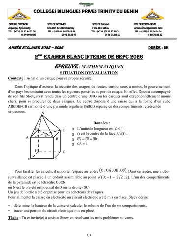 2eme EXAMEN BLANC INTERNE  Maths Tle D 2026 BY TEHUA
