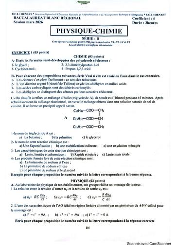 BAC blanc MARS 2026 PC serie D SUJET Drena ABENGOUROU By TEHUA