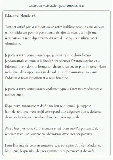 Lettres de motivation d'embauche, stage, d'emploi et autres