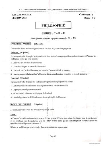 Sujet philo bac 2023 serie D by Tehua