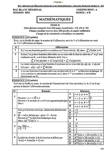 Bac blanc regional 2025 dren abidjan 3 Maths sujet+barême BY TEHUA