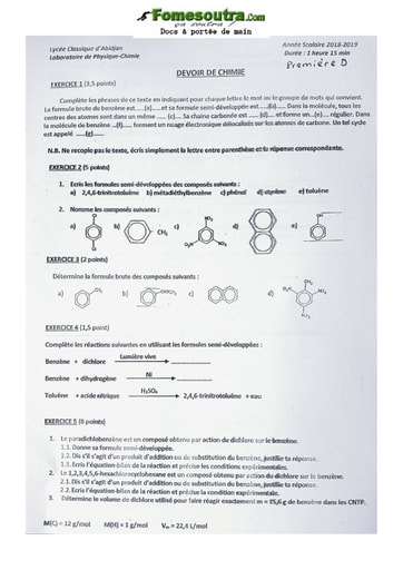 Sujet de Physique-Chimie Première C 2020-2021