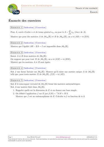 FICHE 5 TRACE D'UNE MATRICE