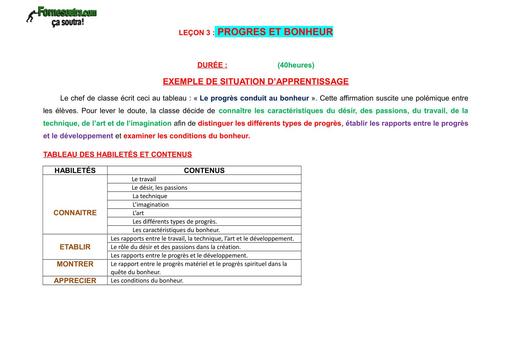 FICHE DE COURS PHILO Tle A Comp III, leçon 3 PROGRES ET BONHEUR by TEHUA