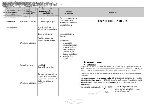 FCICHE DE COURS PC Tle CD LES ACIDES α AMINES by TEHUA