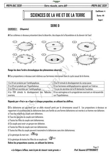 PREPA BAC SVT serie D TELEGRAM sujet by TEHUA